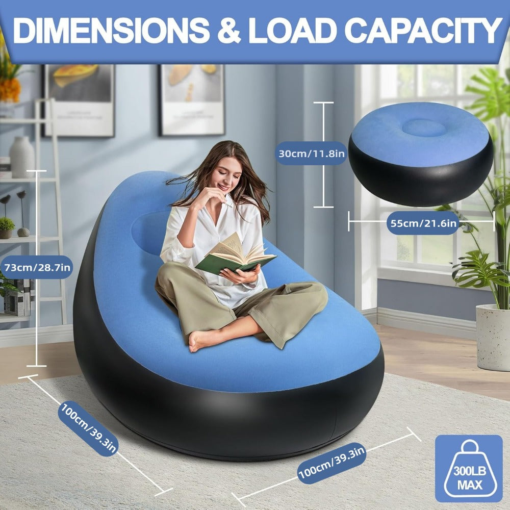 Inflatable Sofa Couch with Ottoman Portable Reclining Air Sofa for Adults Indoor Outdoor Living Room Camping Travel Collapsible Foldable Air Cushion Seating Multiple Colors
