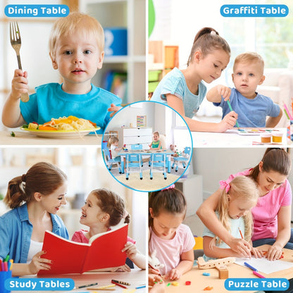 Adjustable Tables And 6 Chair Suits, Game Activity Table Sets With Graffiti Desktop, Preschool Table For Reading, Drawing, Eating, For Boys And Girls Halloween Christmas Gifts