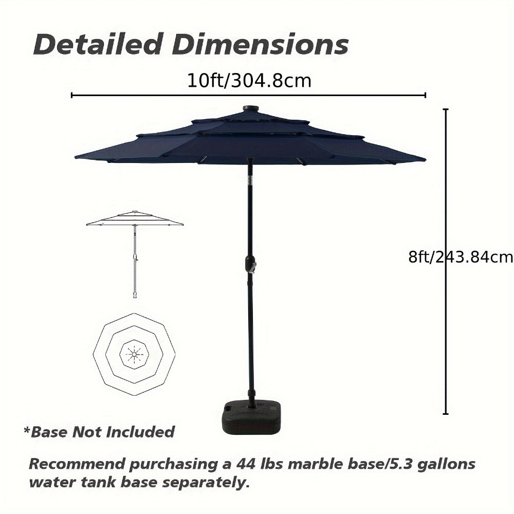 3-Tier Vented Patio Umbrella 9ft 10ft 11ft with 8 Strong Ribs Push-Button Tilt, 180GSM Yarn-Dyed Fabric Market Table Umbrella for Patio Garden Pool Hotel Party – Burgundy & Navy Blue