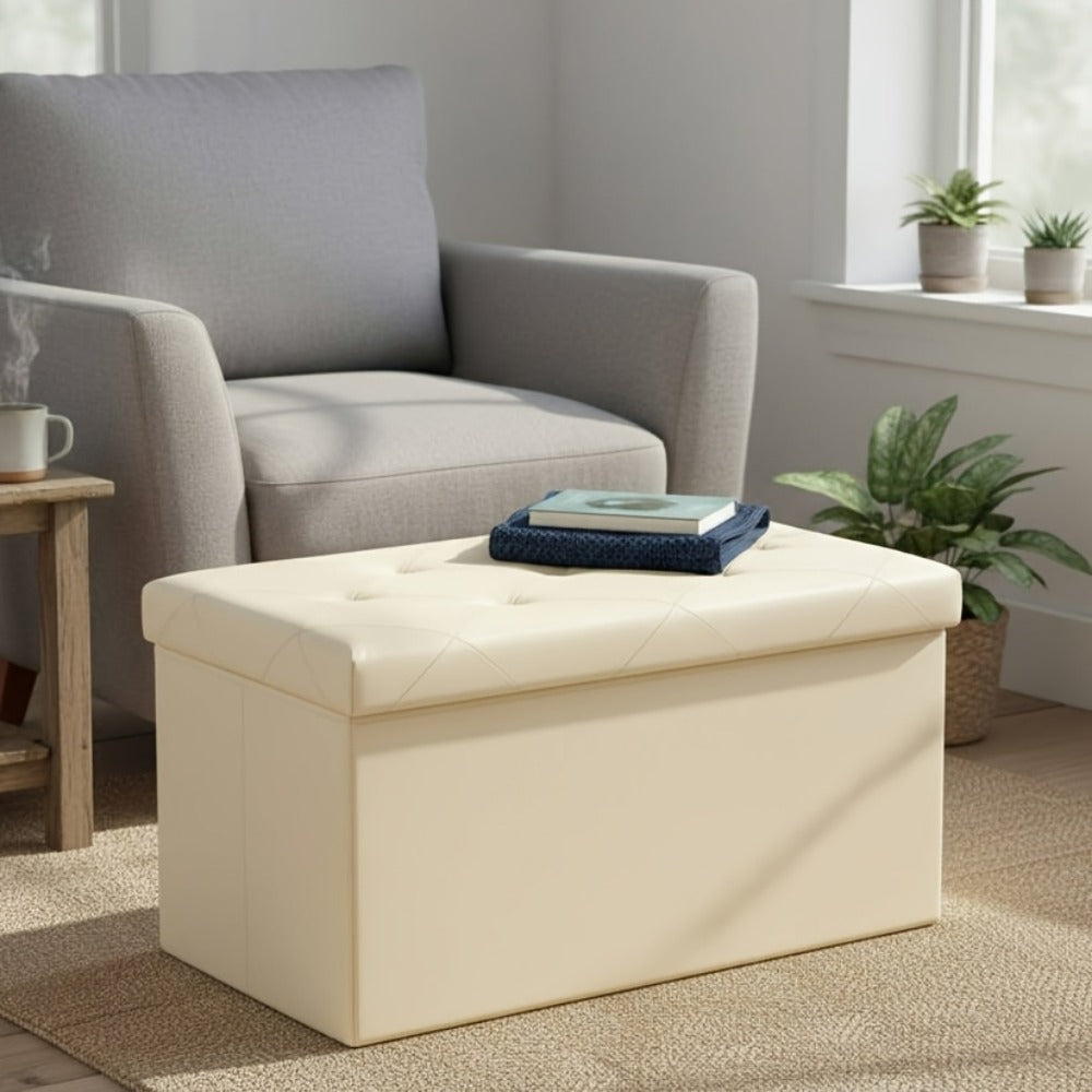 Storage Ottoman Bench with Lid – Upholstered Folding Foot Rest Stool 660 lbs, Hardwood Frame for Living Room Bedroom Office, Classic Style in Black Brown Beige Gray Pink Blue