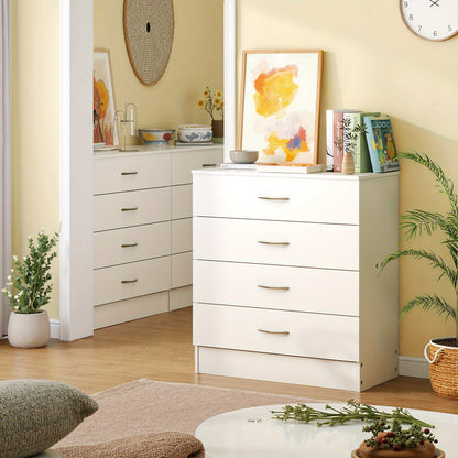 Modern 4-Drawer Storage Dresser - Wooden Chest for Bedroom, Living Room & Entryway, Multi-Functional End Table, White/ Black