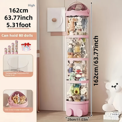 Stuffed Animal Storage Tower 4-Layer Transparent Toy Organizer with Handle Plush Zoo Display Case Dustproof Vertical Tube for Bedroom Living Room Kids Gift
