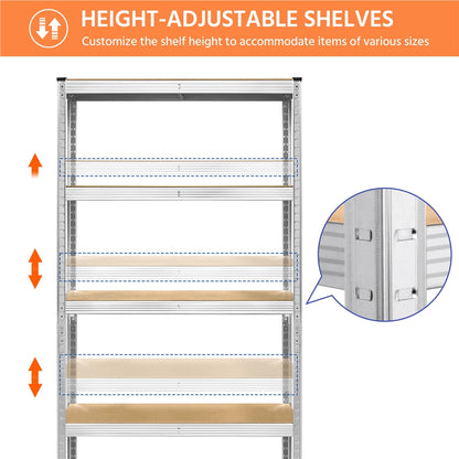 Costoffs 2pcs 5-Tier Metal Storage Shelving Units, Adjustable Utility Racks Organizer for Garage, Living Room, Kitchen, 2000 LB Weight Capacity, Anti-Tip Design, Silver/Black