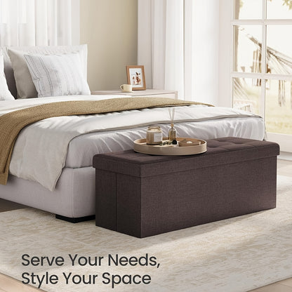 Multi-Functional Ottoman with Storage Bench | Folding Foot Rest Stool, Space-Saving, Load 660 lbs, Upholstered, Classic Style, Hardwood, OLIXIS for Living Room, Bedroom, Office, Dorm