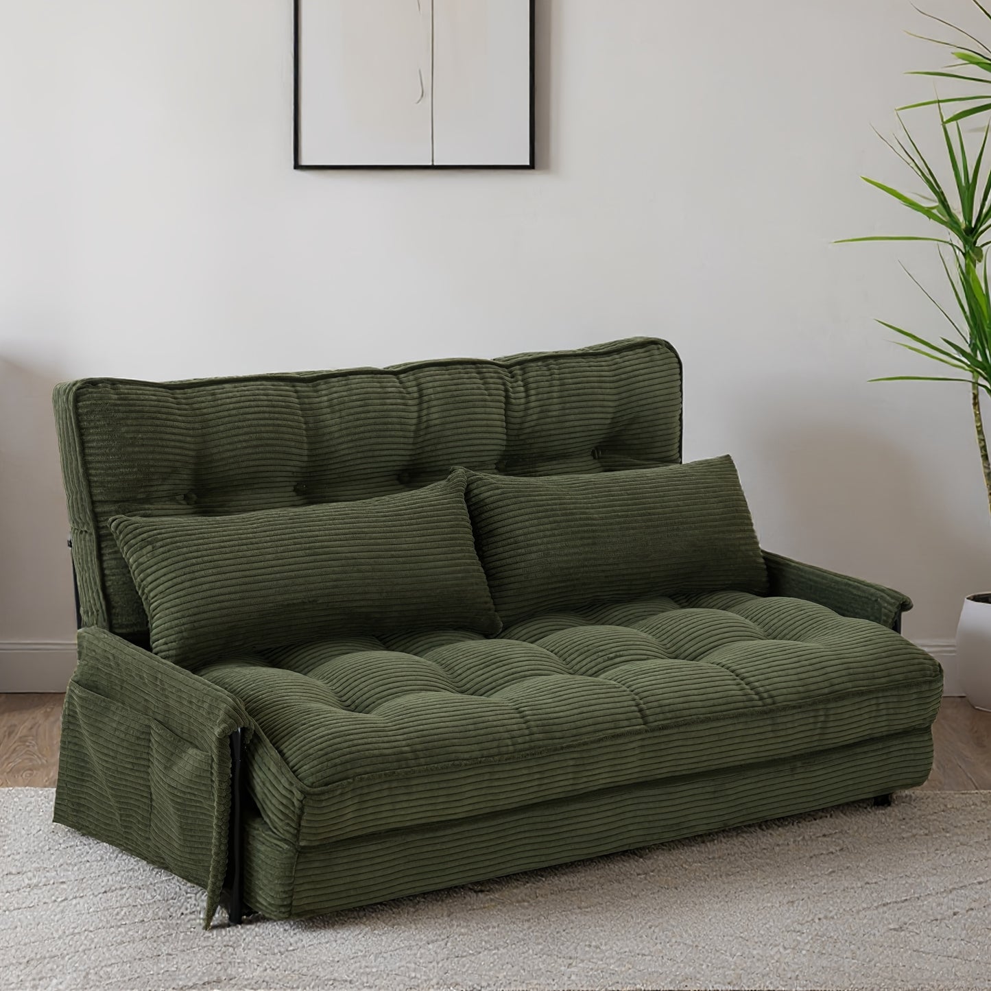 Convertible Sofa Bed with Memory Foam, Foldable Sleeper Chair Corduroy Fabric Metal Frame, Space Saving Sofa for Small Apartment Living Room Bedroom Studio Guest Room