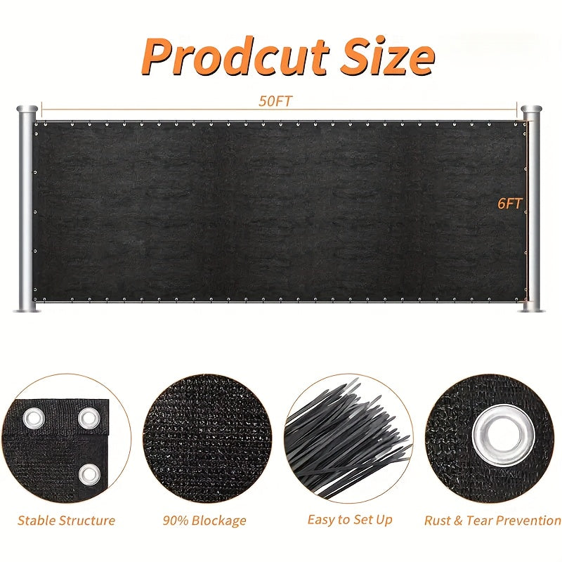 [UV Protection Shade Mesh] 6' X 50' Privacy Screen Fence, 150 GSM 90% Blockage Heavy Duty Windscreen Fence Cover With Zip Ties & Grommets, UV Protection Shade Mesh For Outdoor, Balcony, Railing, Backyard, Patio, Black, Beige, Green