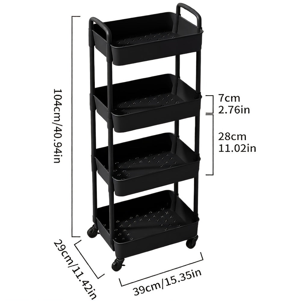 3-Tier Rolling Cart with Drawers Lockable Wheels Cup Holder Hooks Plastic Storage Organizer for Kitchen Bathroom Living Room Office Salon Black Grey Green Pink White