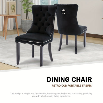 Velvet Wingback Dining Chairs Set of 2 with Tufted Button Back and Ring Pull Trim - Luxury Upholstered Chairs for Dining Room Living Room and Bedroom