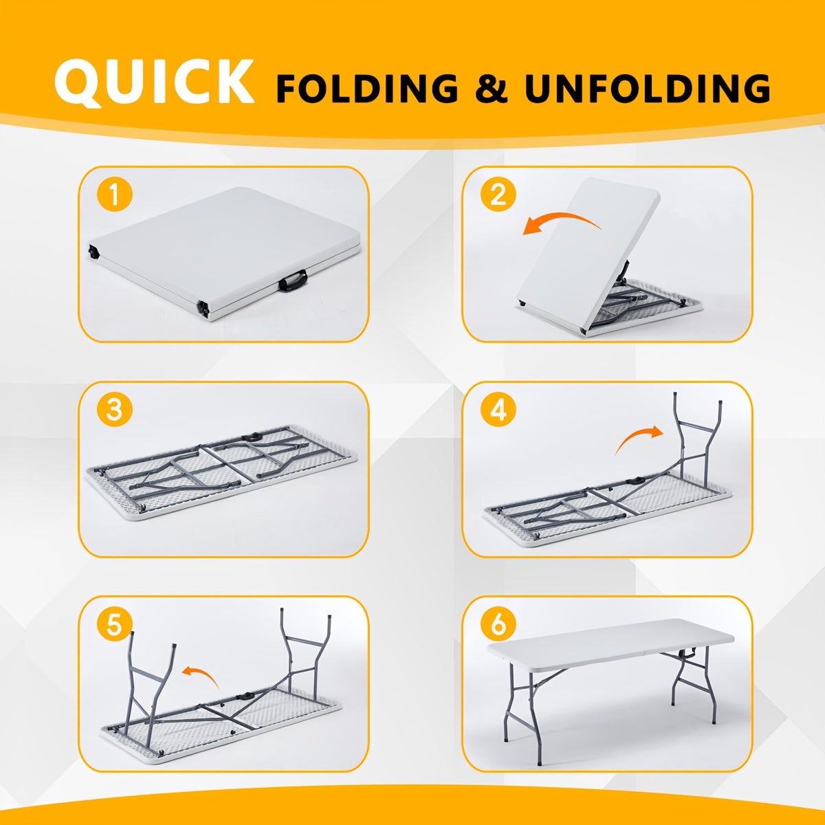 Folding Table 2.5/4/6FT Portable Heavy Duty Plastic Fold-in-Half Utility Table Portable Dining Table Indoor Outdoor Adjustable Height Folding with Carrying Handle, Locks, Camping and Party, Picnic Table -White/Black