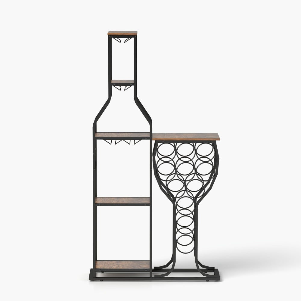 Wine Rack with Hanging Glass Holder & Storage Shelves - 5-Tier Freestanding Baker's Rack for Kitchen, Dining Room & Home Bar, Holds 11 Bottles