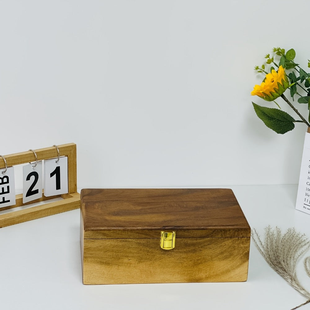 Acacia Wood Keepsake Box with Hinged Lid & Latch | 10.6x7x4" Memory Storage Box for Photos, Jewelry, Collectibles | Decorative Wooden Gift Box for Birthdays, Weddings, Christmas