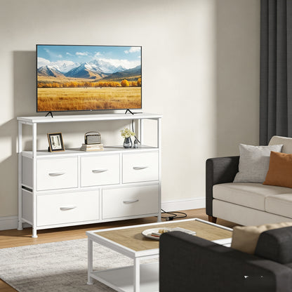 5-Drawer TV Stand Dresser Suitable for 45" Tvs - Media Console Featuring a Charging Station, 2 Shelves, And Storage for Living Room Or Bedroom