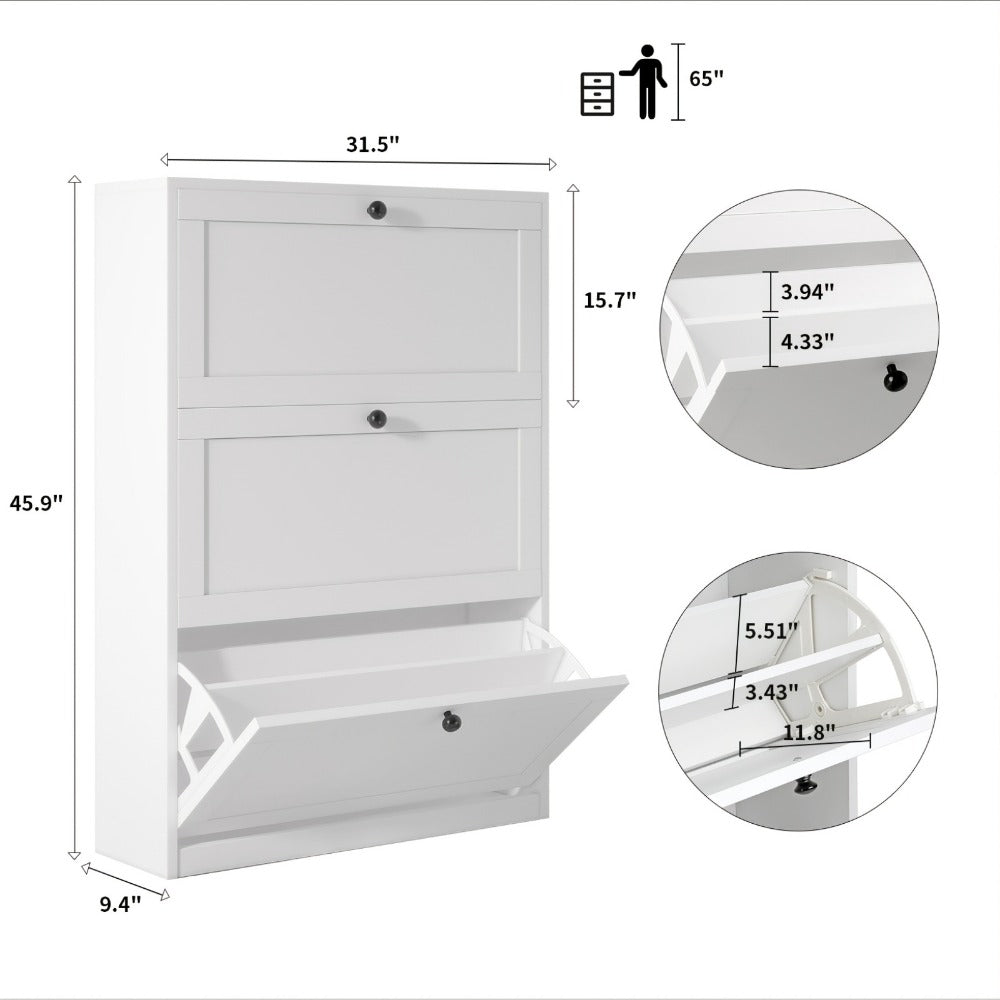 Shoe Cabinet with Flip Drawers & Adjustable Shelf | Narrow Entryway Shoe Storage Cabinet, Freestanding Hidden Shoe Organizer, 2 3 or 4 Drawer Options, White or Black, Space-Saving Hallway Furniture
