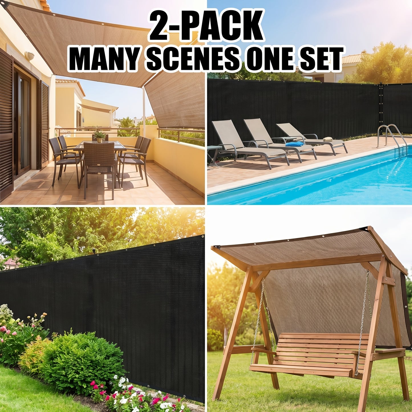 2 Pack Shade Cloth Black & Coffee Sun Shade Sail UV Block Outdoor Patio Garden Privacy Screen