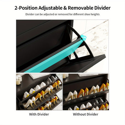 Shoe Cabinet with Flip Drawers & Adjustable Shelf | Narrow Entryway Shoe Storage Cabinet, Freestanding Hidden Shoe Organizer, 2 3 or 4 Drawer Options, White or Black, Space-Saving Hallway Furniture