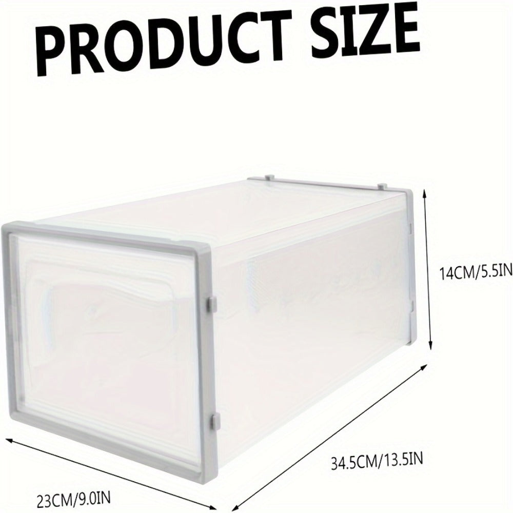 Stackable Shoe Organizer Boxes Clear Plastic with Lid 12/24 Pack, Interlocking Collapsible Shoe Containers for Closet Sneaker Storage, Drop Front Shoe Box in Black White Gray