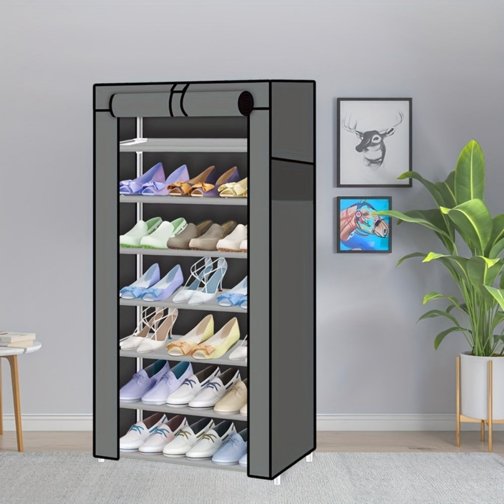 Large Shoe Rack Organizer 27-35 Pairs Multi-Layer Storage with Non-Woven Cover & Metal Frame, Space-Saving Shoe Cabinet for Entryway Bedroom Living Room Closet, Gray 5 Layers
