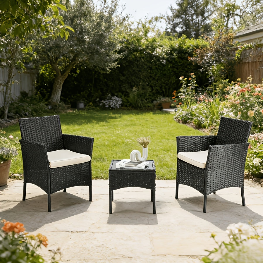 [Outdoor Garden Sets] Patio Porch Furniture Sets 3pcs PE Rattan Wicker Chairs With Table Outdoor Garden Furniture Sets