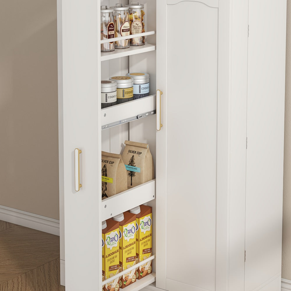 47-Inch White Kitchen Pantry Storage Cabinet with Drawer & Adjustable Shelves – Large Wooden Buffet Sideboard Cupboard for Kitchen, Dining Room & Living Room | Freestanding Food Pantry Organizer