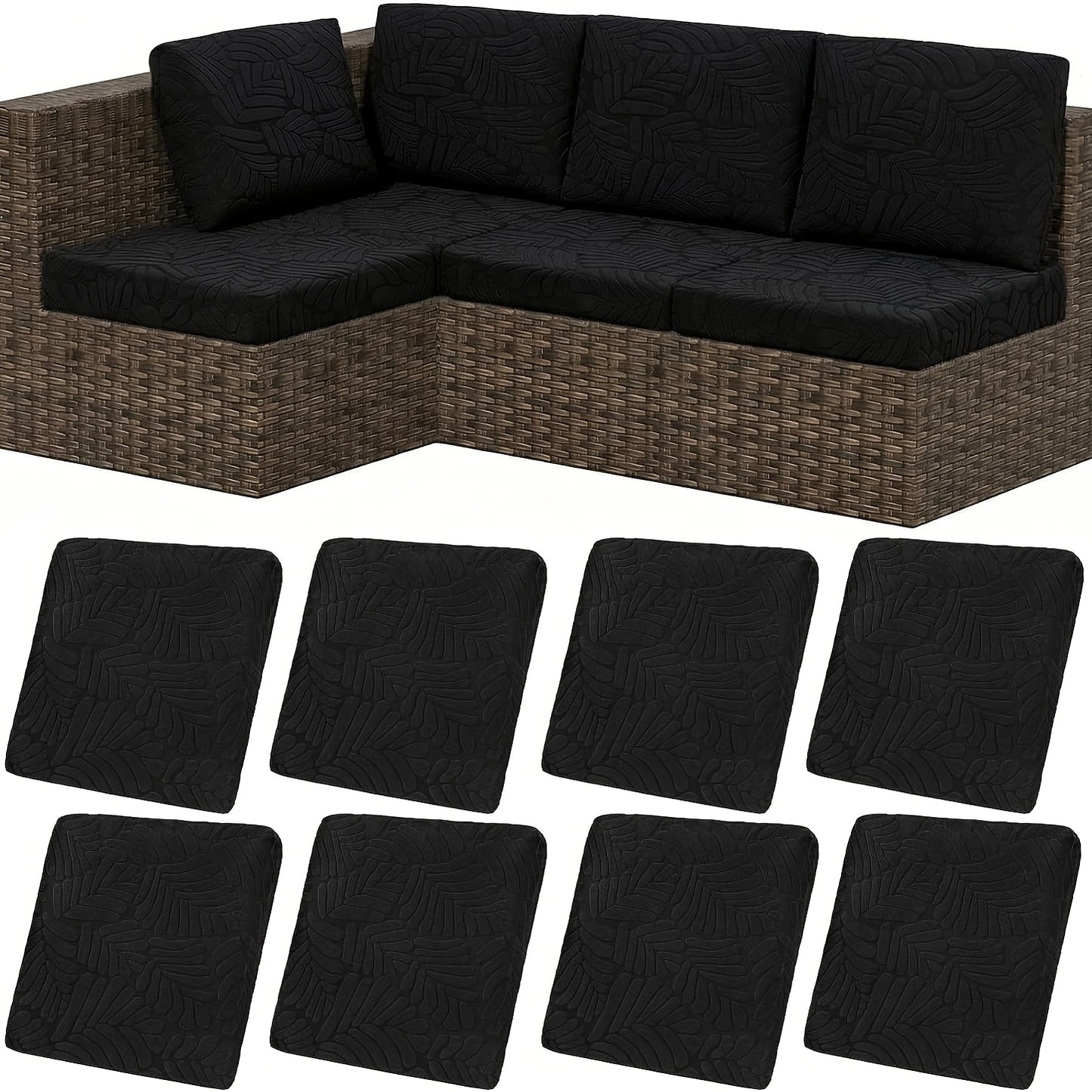 [Waterproof Cushion Covers] Outdoor Patio Cushion Covers Set of 8/10 Waterproof Stretch Seat Cushion Cover for Patio Furniture Outdoor Sofa Cushion Cover Replacement Couch Slipcovers Chair Seat Cover