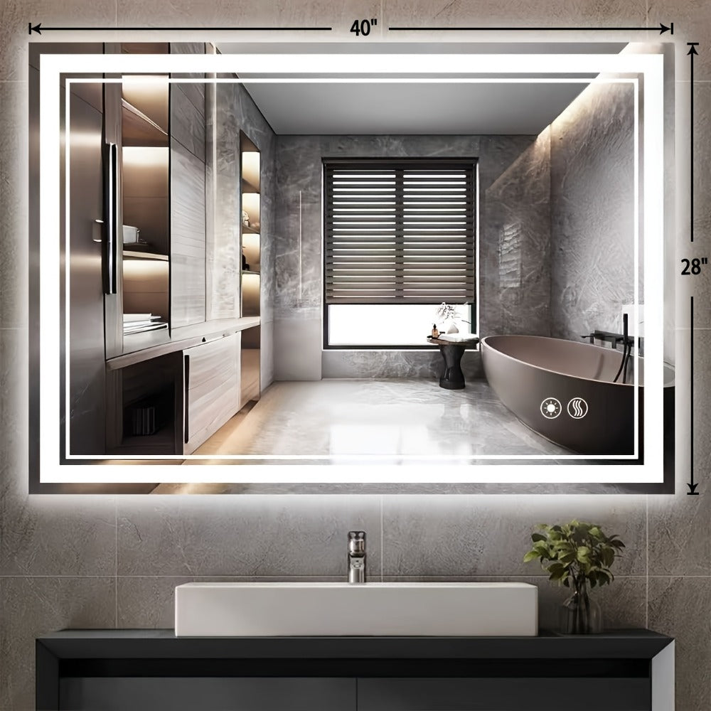 LED Bathroom Mirror Anti-Fog Dimmable with 3 Color Lights, Front & Backlit Smart Mirror Wall Mounted Horizontal/Vertical, Shatter-Proof Lighted Vanity Mirror for Bathroom Makeup, 24x32" & 24x36"