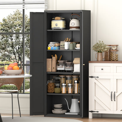 71" Farmhouse White Kitchen Pantry Cabinet - 2 Barn Doors, 4 Adjustable Shelves & Legs - Ideal for Cupboard, Dining, Bath, Living, Office, Laundry Room