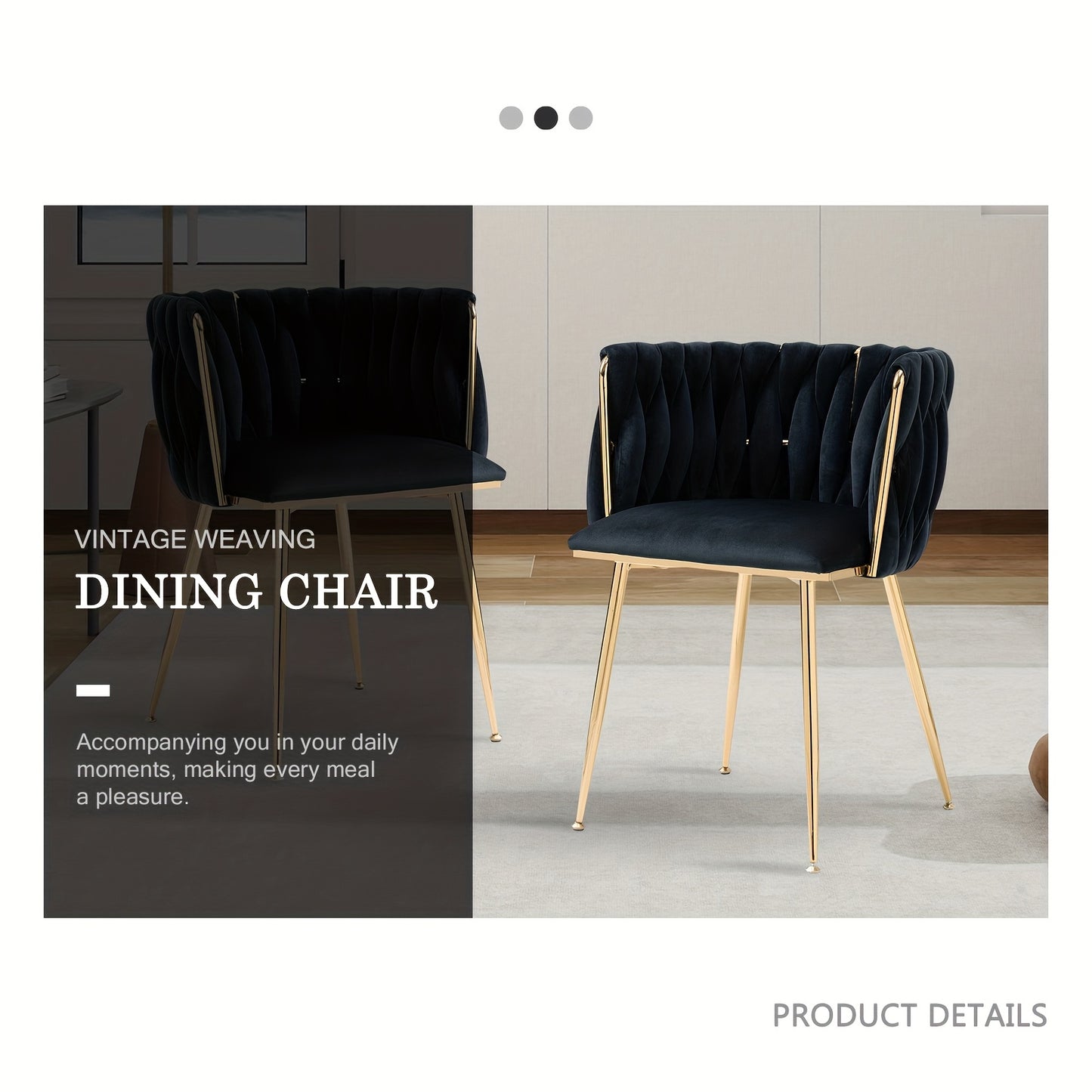 Velvet Dining Chairs Set of 2, Accent Chairs With Golden Metal Legs, Woven Upholstered, For Living Room/Bedroom/Kitchen
