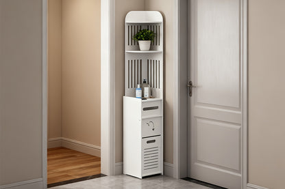 Space-Saving Bathroom Cabinet, 1pc Waterproof Multifunctional Corner Bathroom Storage Cabinet, Freestanding Narrow Space-Saving Organizer with Toilet Paper Holder Stand, Holiday Gift And Home Accessory, Toiletry Organization, Easy Assembly