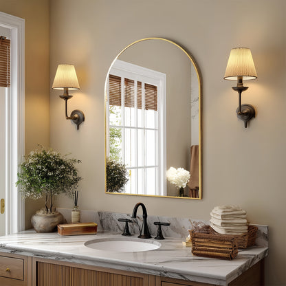 Arch Bathroom Mirror, Wall-Mounted Vanity Mirror, Bathroom Mirror Over Sink with Metal Frame Shatter-Proof, Modern Home Decor Mirror for Bedroom, Living Room