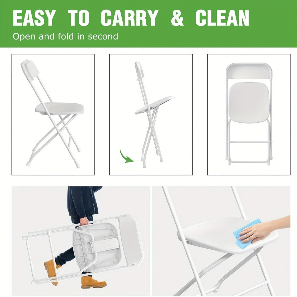 White Folding Chairs Set of 10 24 50 Pack, 350 lb Capacity Commercial Grade Stackable Plastic Chairs with Steel Reinforced Frame, Indoor Outdoor Wedding Banquet Party Office Restaurant