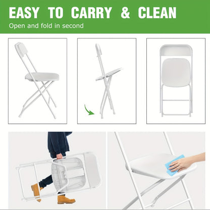 White Folding Chairs Set of 10 24 50 Pack, 350 lb Capacity Commercial Grade Stackable Plastic Chairs with Steel Reinforced Frame, Indoor Outdoor Wedding Banquet Party Office Restaurant