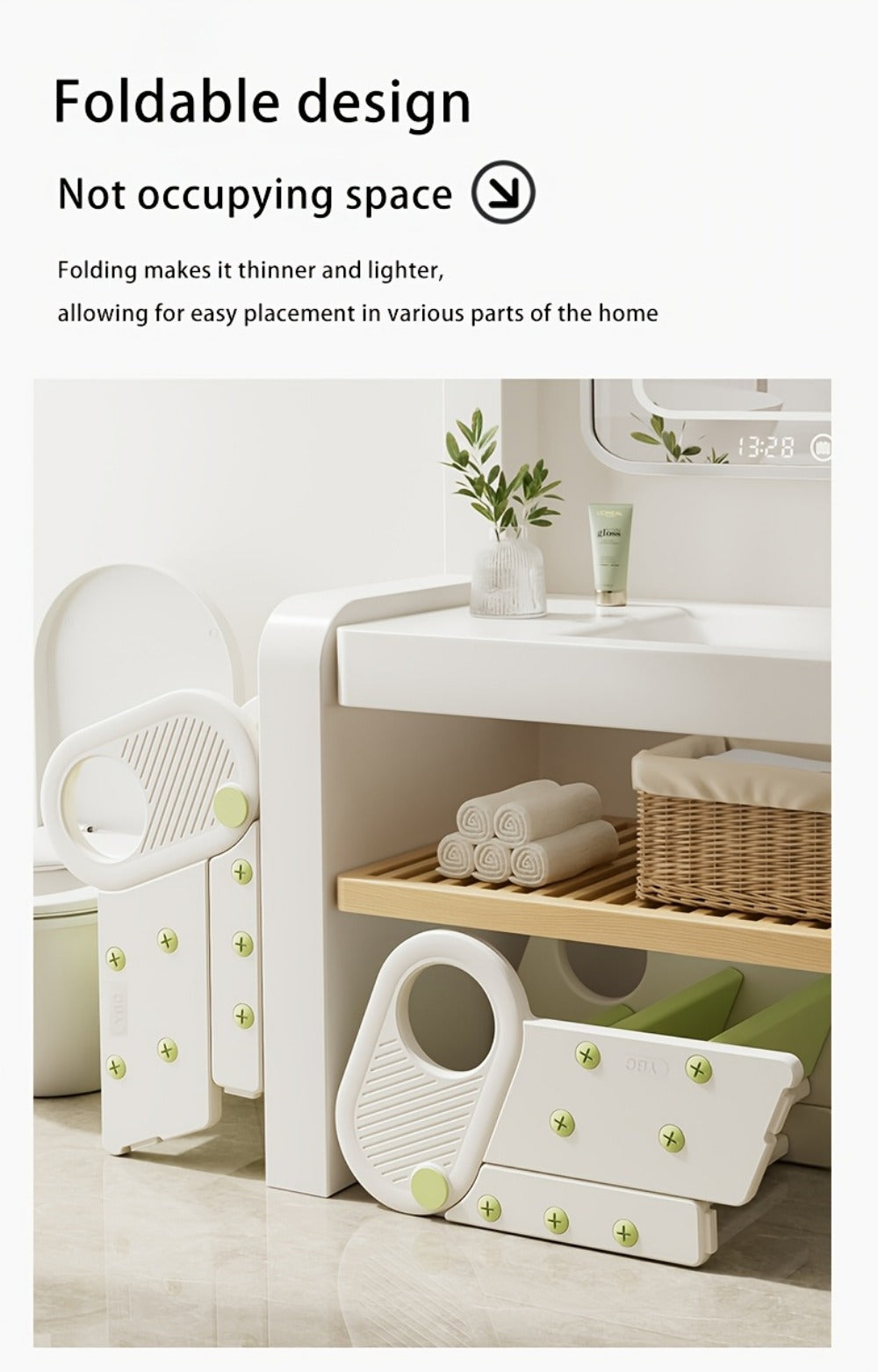 Kids Step Stool for Bathroom Sink & Toilet Potty Training, Adjustable 3-Step Toddler Stool with Handles & Non-Slip Surface, Learning Helper Tower for Kitchen Counter, Grey Coffee Green