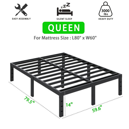 Heavy-Duty Metal Bed Frame with Under-Bed Storage - Sturdy Mattress Foundation, -Free/ Easy Assembly (for all parts assembled), No Box Spring Needed, 12/14/16/18 Inch Bed Frame, Black, Low-Maintenance Bed Base for Small Spaces & Large