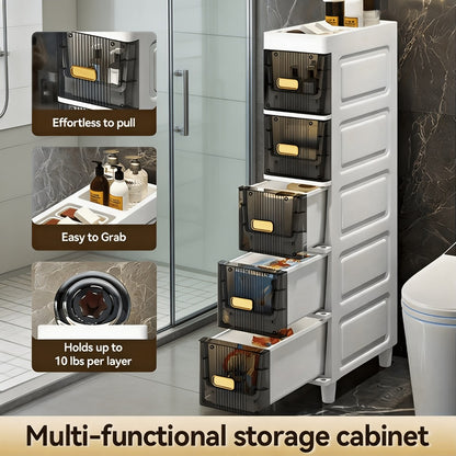 Slim Storage Cabinet with Drawers, Waterproof PP Material, 3 4 5 6 Layer Drawer Unit for Bathroom Kitchen Bedroom Small Spaces Organization