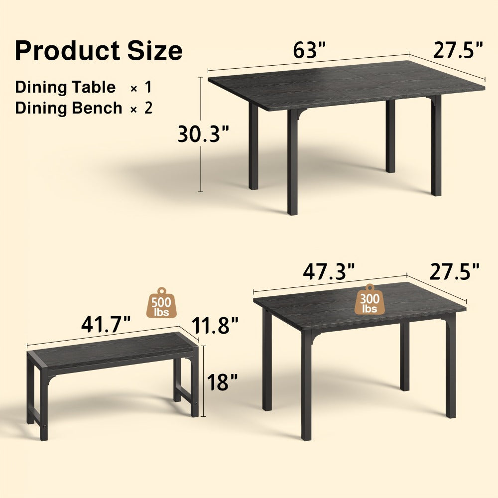 Expandable Dining Table Set for 4 with Chairs, Black Wood Kitchen Table & Chair Set, Modern Space-Saving Dining Room Furniture for Home Apartment