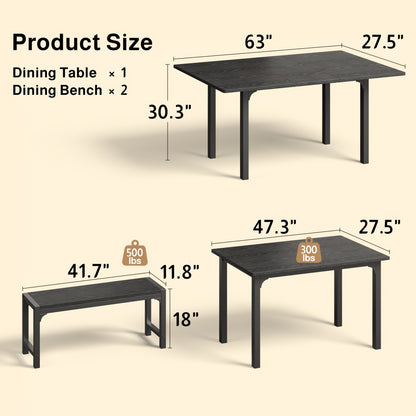 Expandable Dining Table Set for 4 with Chairs, Black Wood Kitchen Table & Chair Set, Modern Space-Saving Dining Room Furniture for Home Apartment