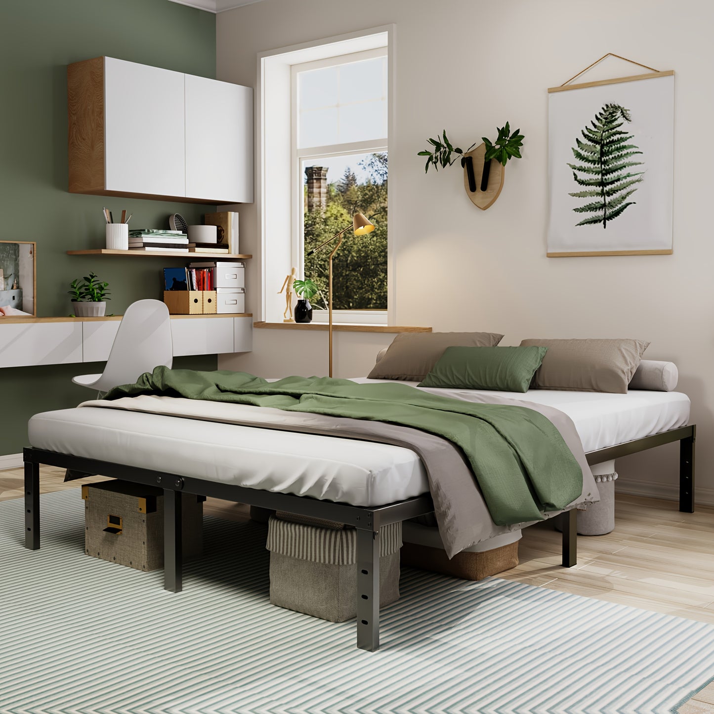 Heavy-Duty Metal Bed Frame with Under-Bed Storage - Sturdy Mattress Foundation, -Free/ Easy Assembly (for all parts assembled), No Box Spring Needed, 12/14/16/18 Inch Bed Frame, Black, Low-Maintenance Bed Base for Small Spaces & Large