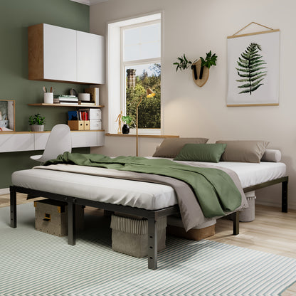 Heavy-Duty Metal Bed Frame with Under-Bed Storage - Sturdy Mattress Foundation, -Free/ Easy Assembly (for all parts assembled), No Box Spring Needed, 12/14/16/18 Inch Bed Frame, Black, Low-Maintenance Bed Base for Small Spaces & Large