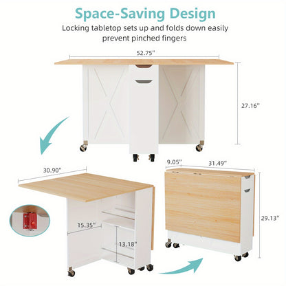 Dining Table for 4, Folding Dining Table Foldable Kitchen Table Farmhouse Dinner Table, Drop Leaf Tables for Small Spaces, Extendable Dining Room Table, Space Saving Rectangle Collapsible Table