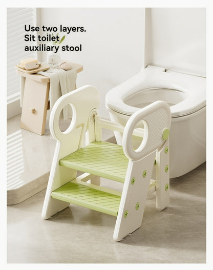 Kids Step Stool for Bathroom Sink & Toilet Potty Training, Adjustable 3-Step Toddler Stool with Handles & Non-Slip Surface, Learning Helper Tower for Kitchen Counter, Grey Coffee Green