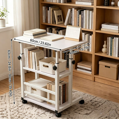 Height Adjustable Computer Desk with Storage Shelf & Wheels – Mobile Rolling Desk for Home Office, Small Space Study Workstation