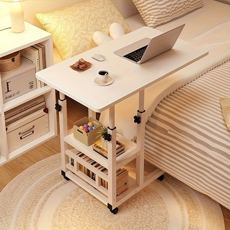 1 Movable Multifunctional Computer Desk, Home Bedroom Bedside Table Computer Desk, Bedroom, Living Room Dormitory, Lazy And Simple Student Writing Desk, Movable And Adjustable Height Laptop Desk, 360 Degree Rotating Wheels, Perfect Birthday Gift.