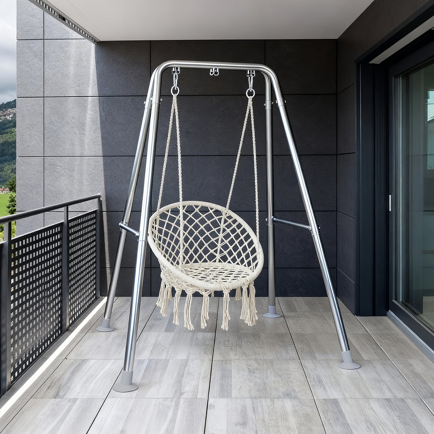 A-Shaped Hammock Chair Stand, Collapsible Swing Frame, Porch Swing Frame, Foldable Heavy-Duty Steel Hammock Stand, Holds up to 300lbs, Indoor and Outdoor Use, Stand Only, Black