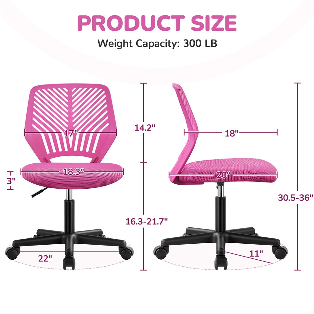 Costoffs Ergonomic Office Chair Armless Height Adjustable Swivel Task Chair with Lumbar Support for Home and Study, 300lb Weight Capacity, Black/Turquoise/Dark Gray/Rose red/Purple/Green/Blue, Christmas Gift