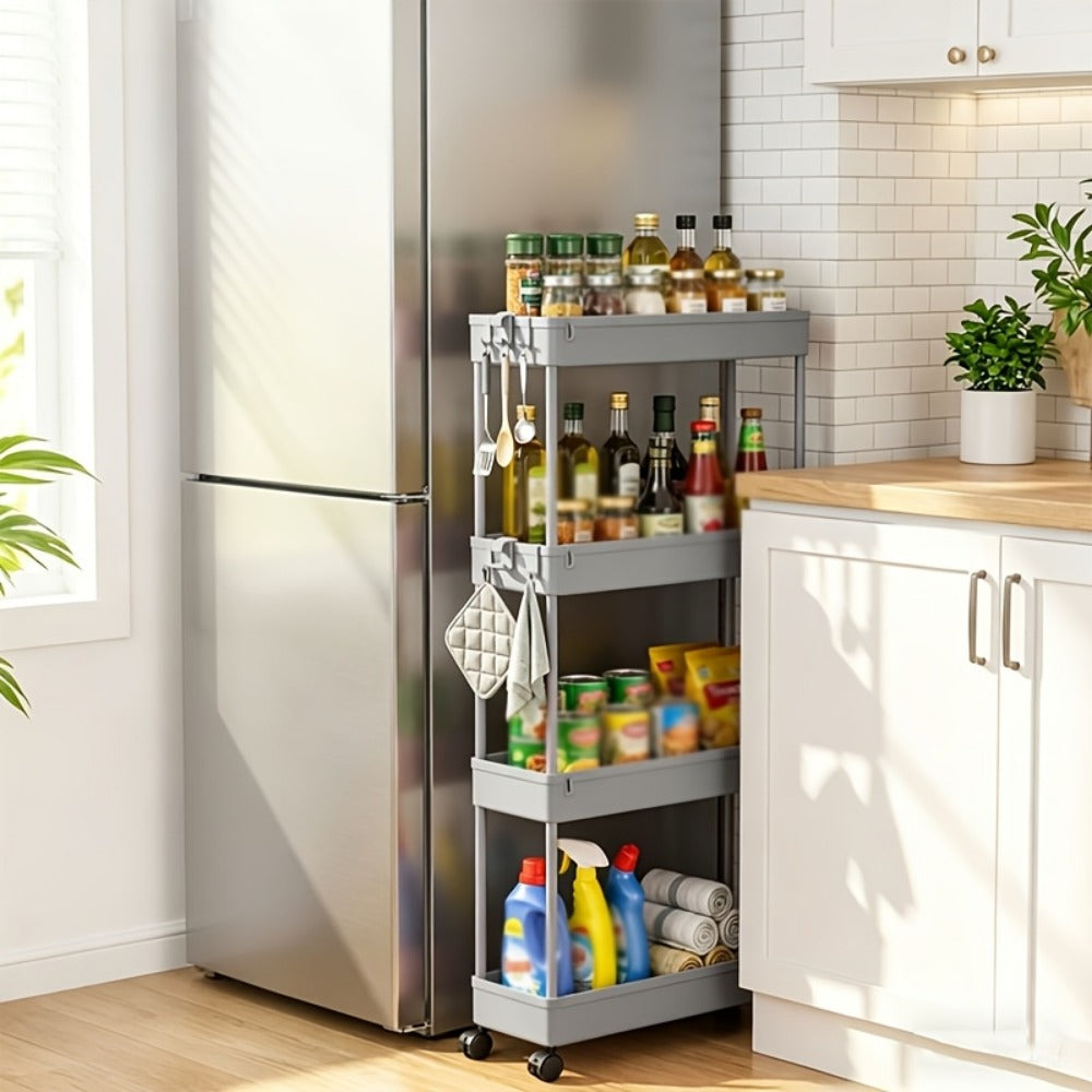 4-Tier Slim Rolling Storage Cart with Wheels – Space-Saving Mobile Organizer Tower Rack for Kitchen, Bathroom, Bedroom, Laundry Room & Apartment