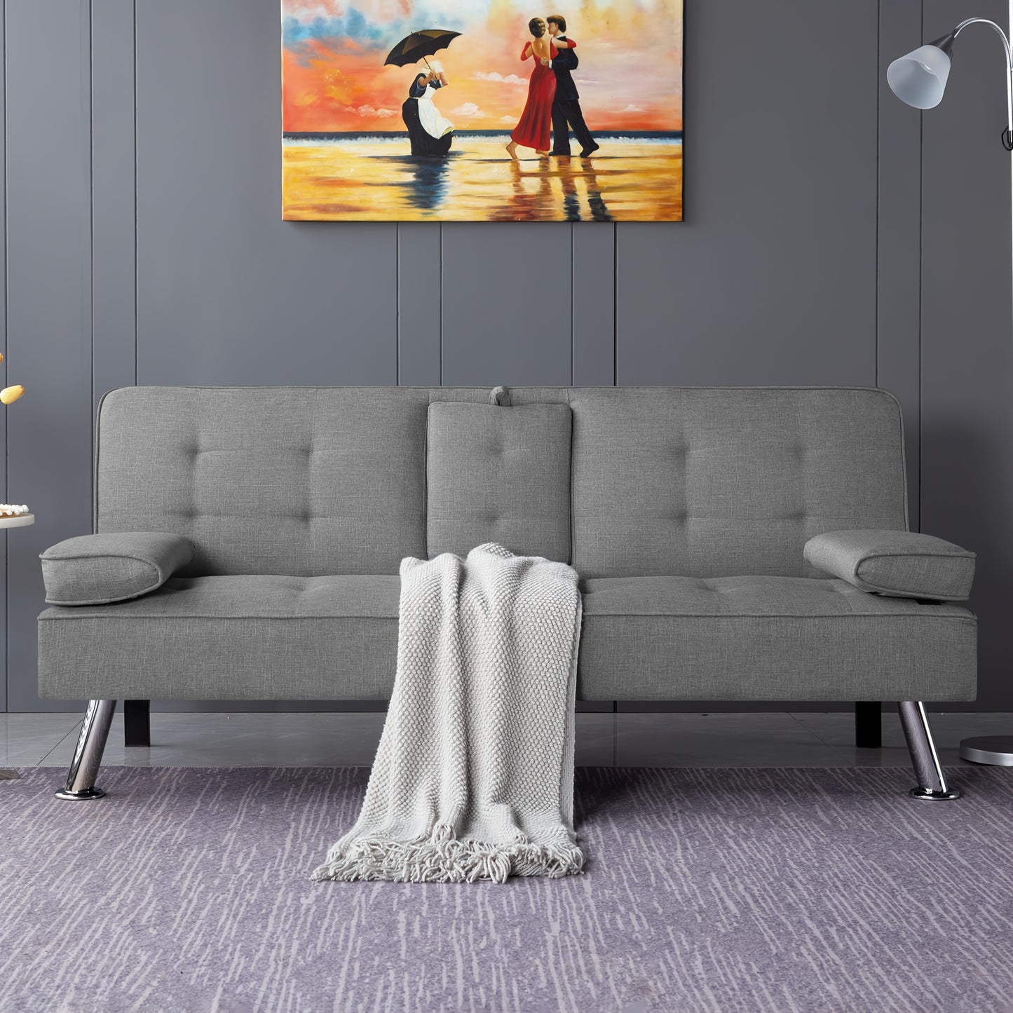 67"modern Convertible Futon Sofa Bed - Two Thicknesses Of Seat Cushion to Choose From Adjustable Folding Bed with Detachable Armrests And Cup Holders, Space Saving Design for Living Rooms, Apartments, And Dormitories, Modern And Durable Interior