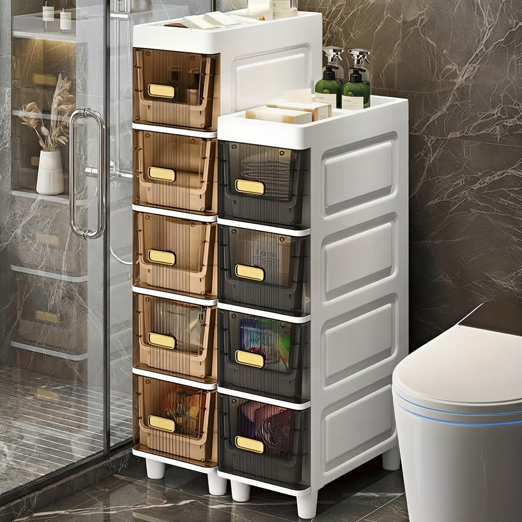 Luxury Slim Storage Cabinet with Drawers - Durable & Waterproof PP Material, Multi-Functional Storage Box, Suitable for Bathroom, Kitchen, Personal Care Product Dispensing And More, Ideal for Small Spaces, Storage Drawer Unit