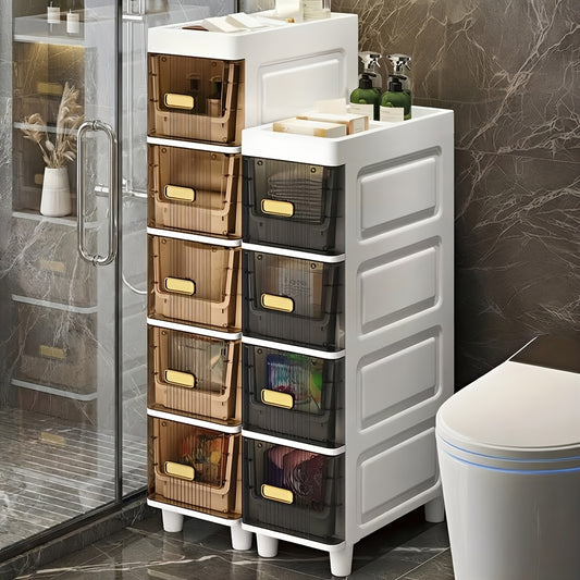 Luxury Slim Storage Cabinet with Drawers - Durable & Waterproof PP Material, Multi-Functional Storage Box, Suitable for Bathroom, Kitchen, Personal Care Product Dispensing And More, Ideal for Small Spaces, Storage Drawer Unit