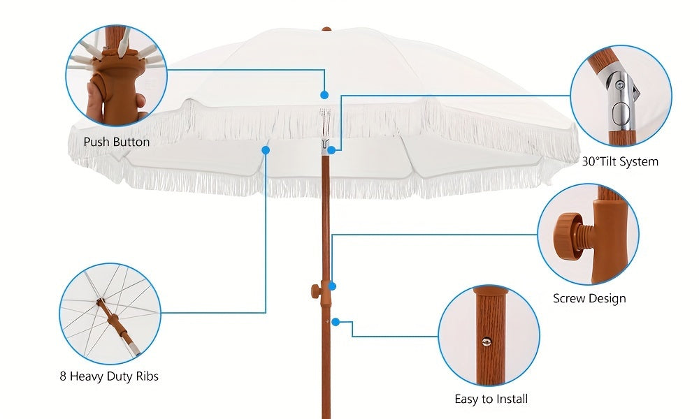 Patio Umbrella with UPF 50+ Protection, 8 Ribs, Push Button Tilt - Versatile Outdoor Shade for Garden, Courtyard, And Beach