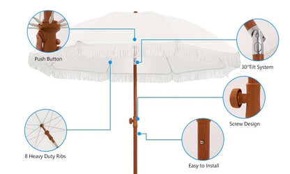 Patio Umbrella with UPF 50+ Protection, 8 Ribs, Push Button Tilt - Versatile Outdoor Shade for Garden, Courtyard, And Beach